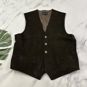 Golden Bear Mens Vintage 90s Suede Leather Vest Size L Dark Brown Buffalo Button